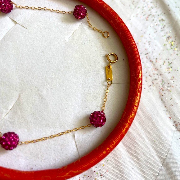 โ21k solid gold bracelet with swarovski fuchsia ball - Picture 6 of 13